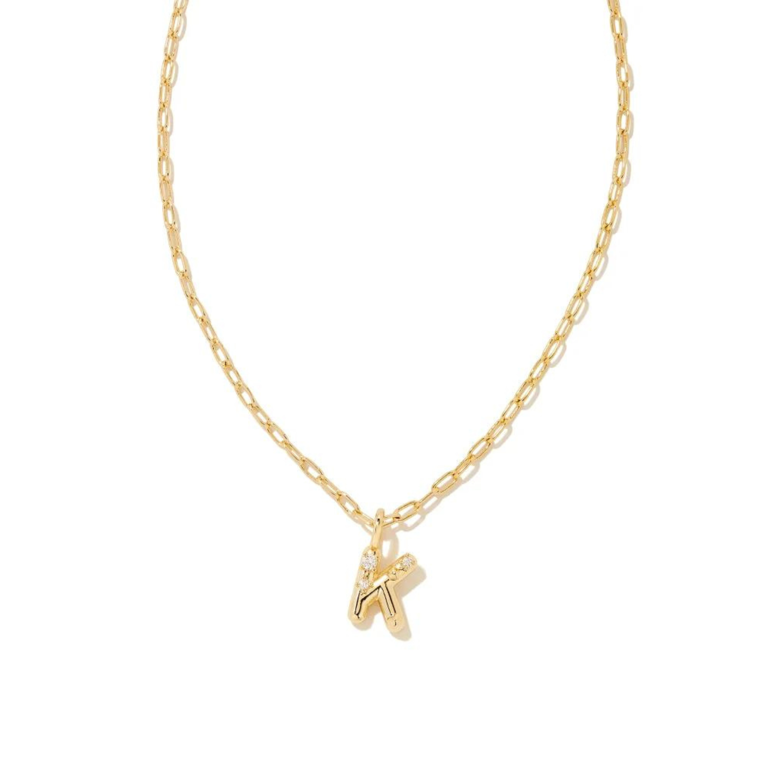 Kendra Scott | Crystal Letter Gold Short Pendant Necklace in White Crystal - Giddy Up Glamour Boutique