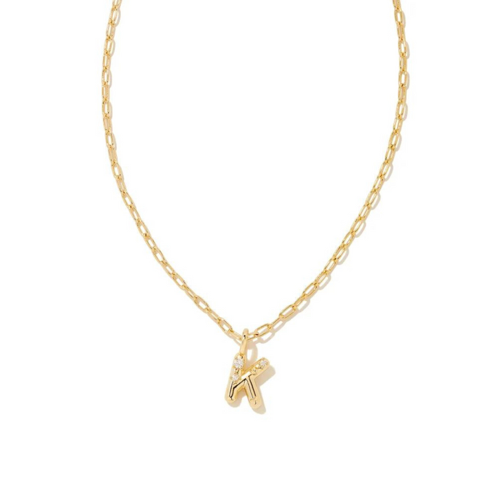 Kendra Scott | Crystal Letter Gold Short Pendant Necklace in White Crystal - Giddy Up Glamour Boutique