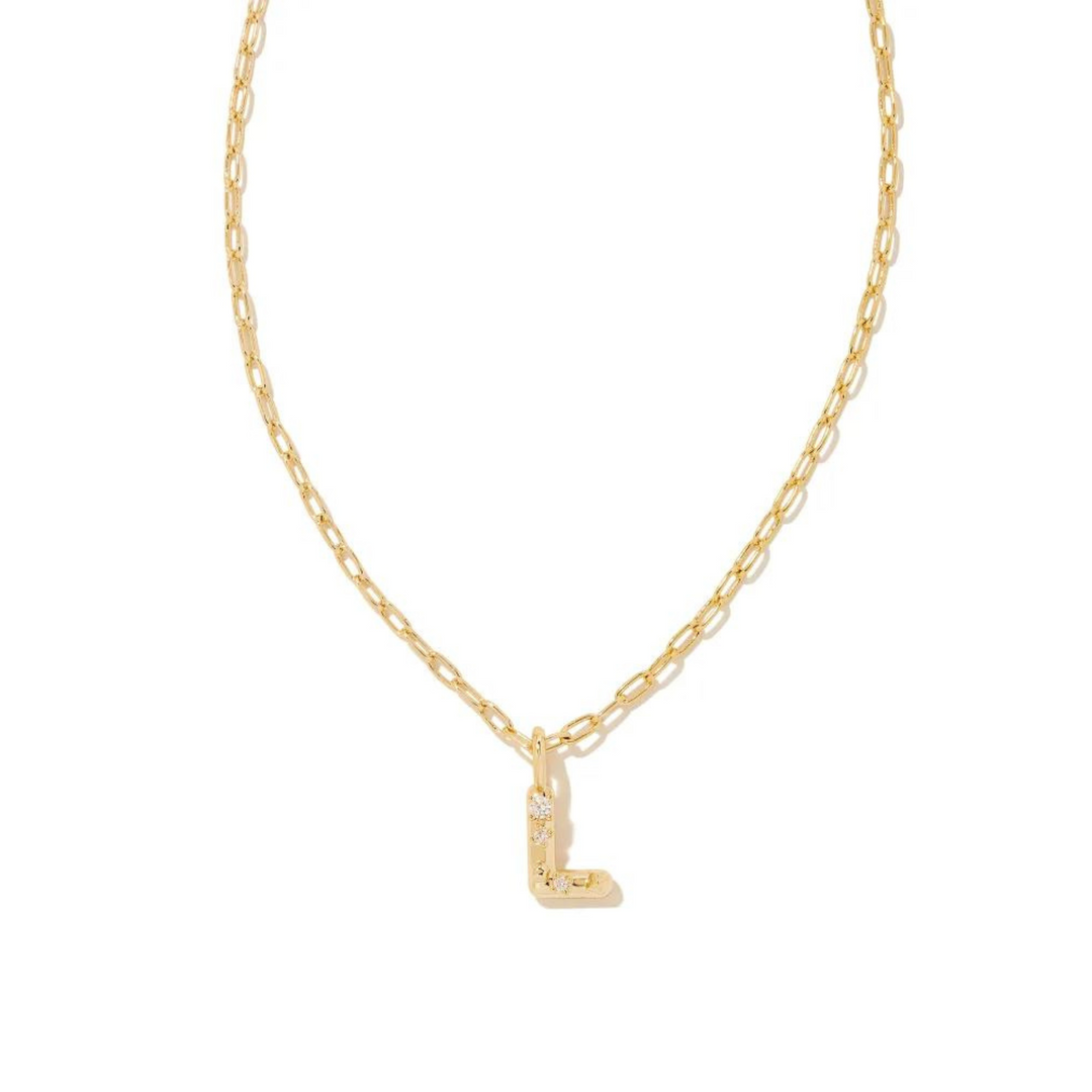 Kendra Scott | Crystal Letter Gold Short Pendant Necklace in White Crystal - Giddy Up Glamour Boutique