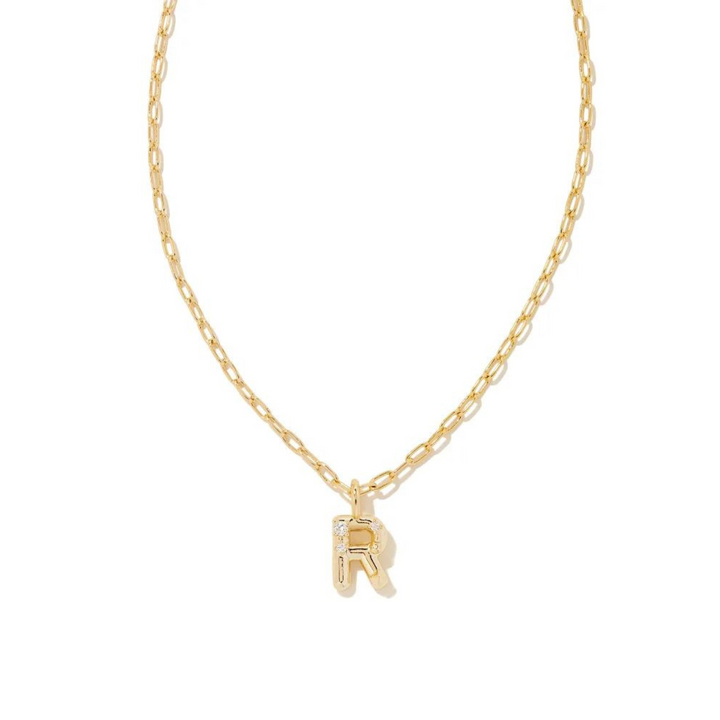 Kendra Scott | Crystal Letter Gold Short Pendant Necklace in White Crystal - Giddy Up Glamour Boutique