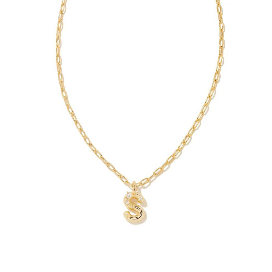 Kendra Scott | Crystal Letter Gold Short Pendant Necklace in White Crystal - Giddy Up Glamour Boutique