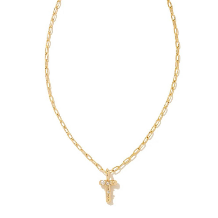 Kendra Scott | Crystal Letter Gold Short Pendant Necklace in White Crystal - Giddy Up Glamour Boutique