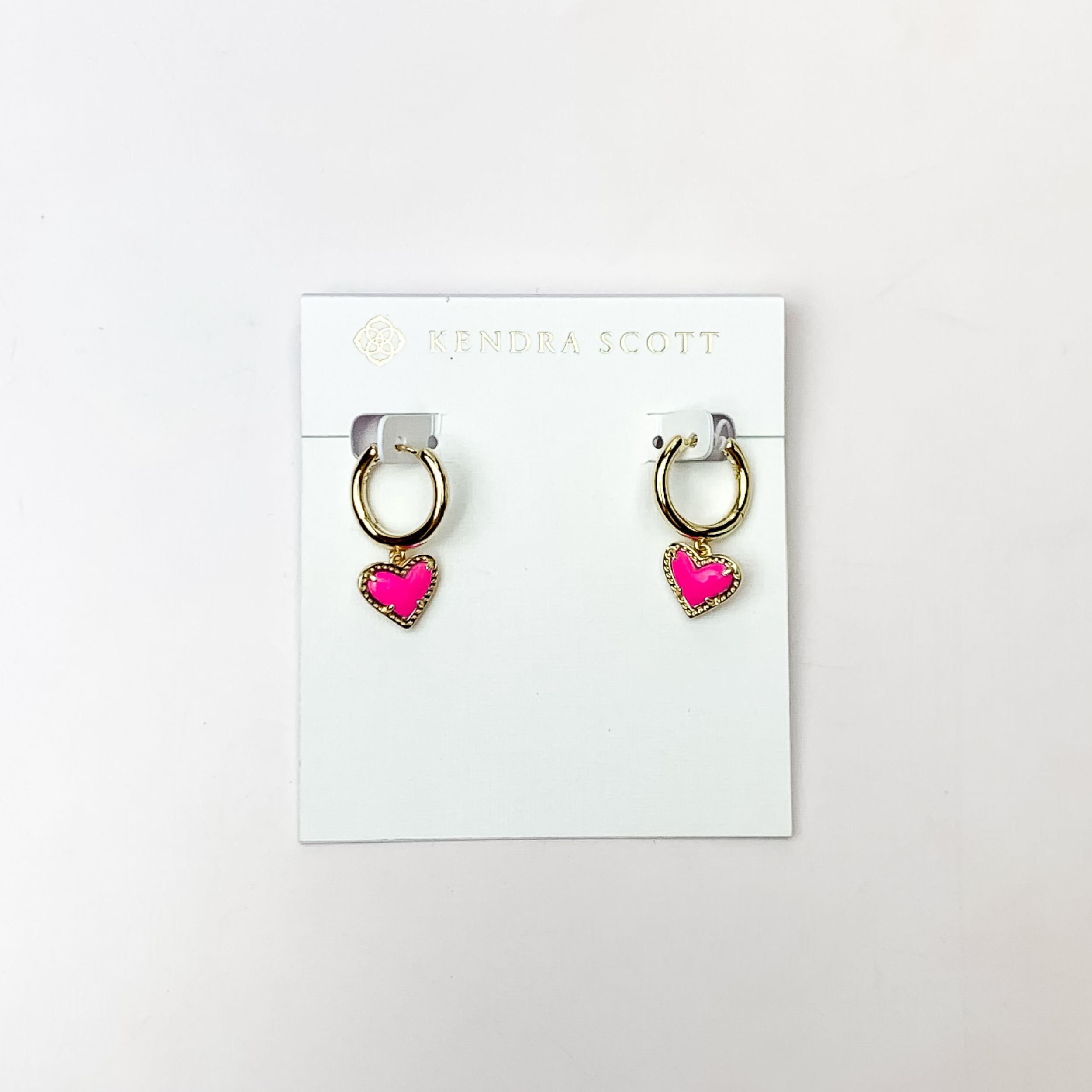 Kendra Scott | Ari Heart Gold Huggie Earrings in Magenta - Giddy Up Glamour Boutique