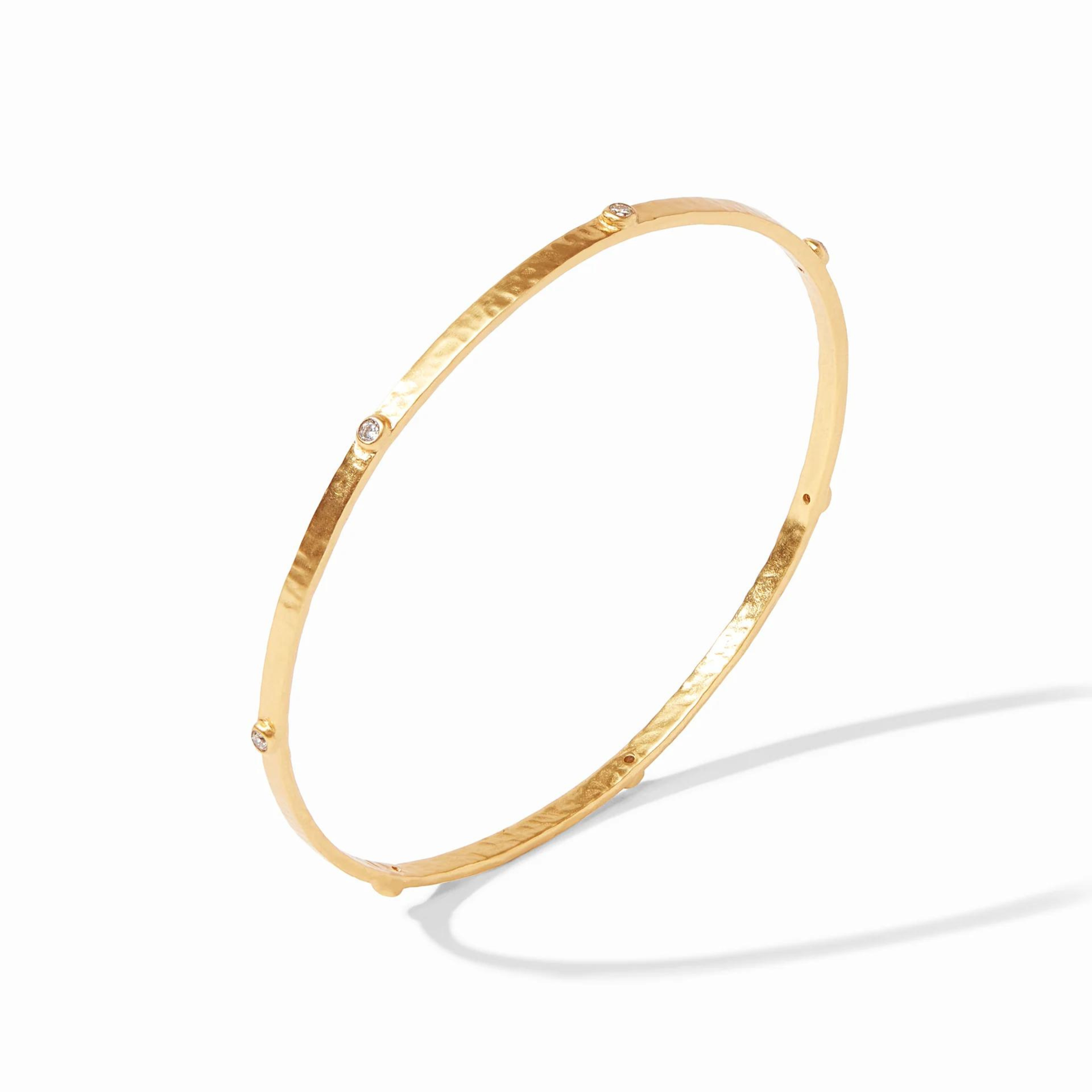 Julie Vos | Crescent Stone Bangle with CZ Crystals in Gold - Giddy Up Glamour Boutique