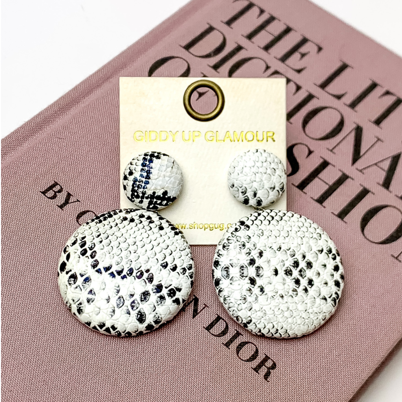 Snakeskin Circle Dangle Earrings in Black and White - Giddy Up Glamour Boutique