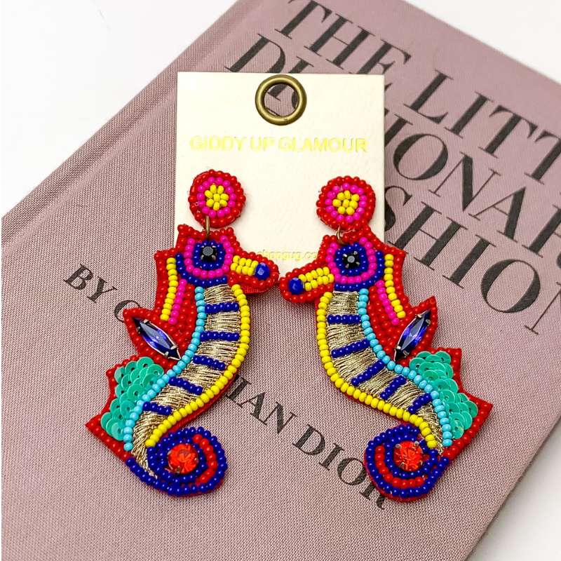 Multi Color Beaded Seahorse Earrings - Giddy Up Glamour Boutique
