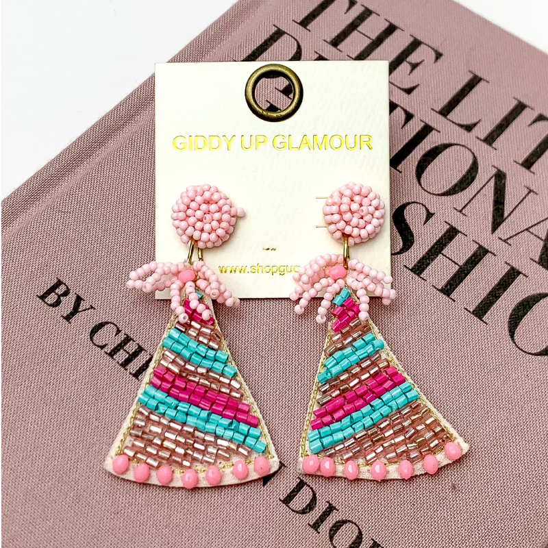 Beaded Party Hat Earrings in Baby Pink - Giddy Up Glamour Boutique