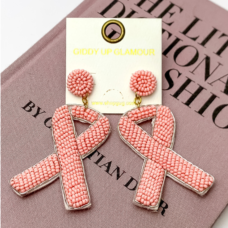 Beaded Breast Cancer Earrings in Pink - Giddy Up Glamour Boutique