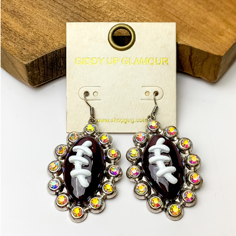 Jewel Trimmed Football Earrings - Giddy Up Glamour Boutique