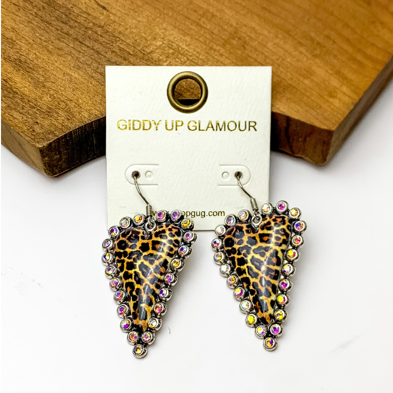Leopard Print Heart Earrings with Silver Tone Jewel Trim - Giddy Up Glamour Boutique