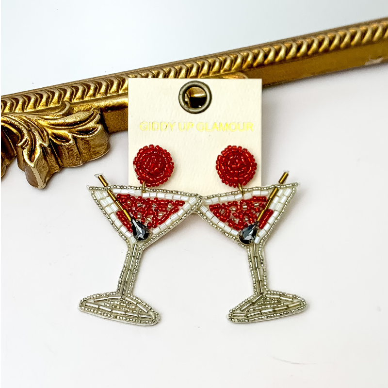 Beaded Martini Earrings in Red - Giddy Up Glamour Boutique