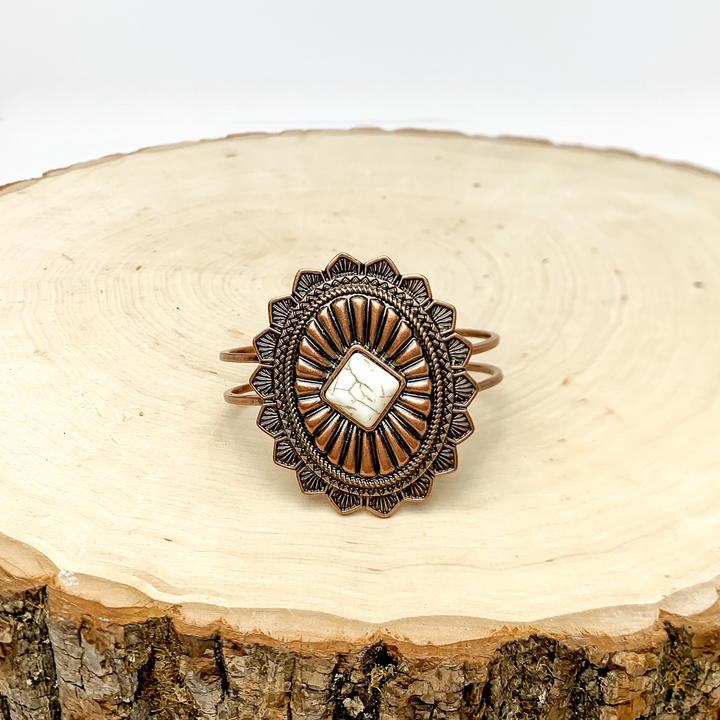 Western Oval Hinge Bracelet in Copper Bronze With Ivory Stone - Giddy Up Glamour Boutique