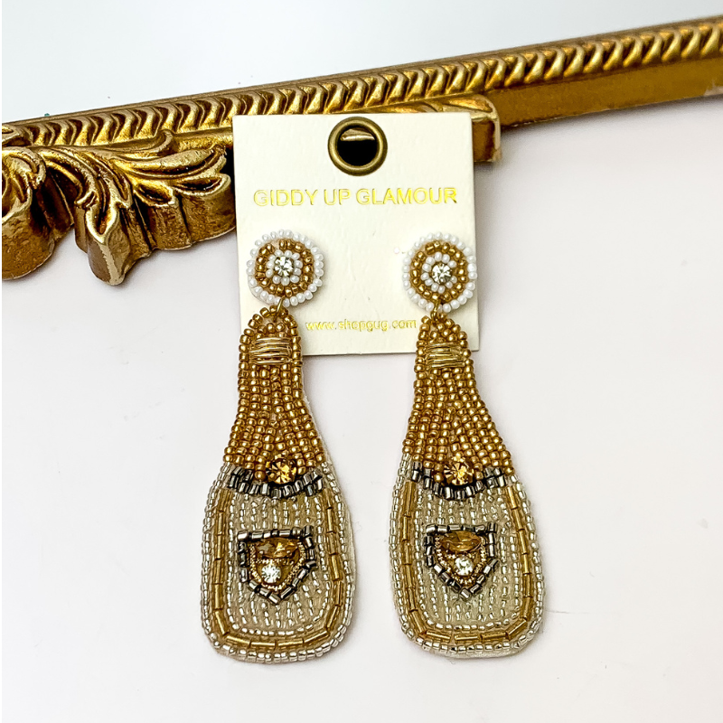 Champagne Beaded Earrings in White - Giddy Up Glamour Boutique