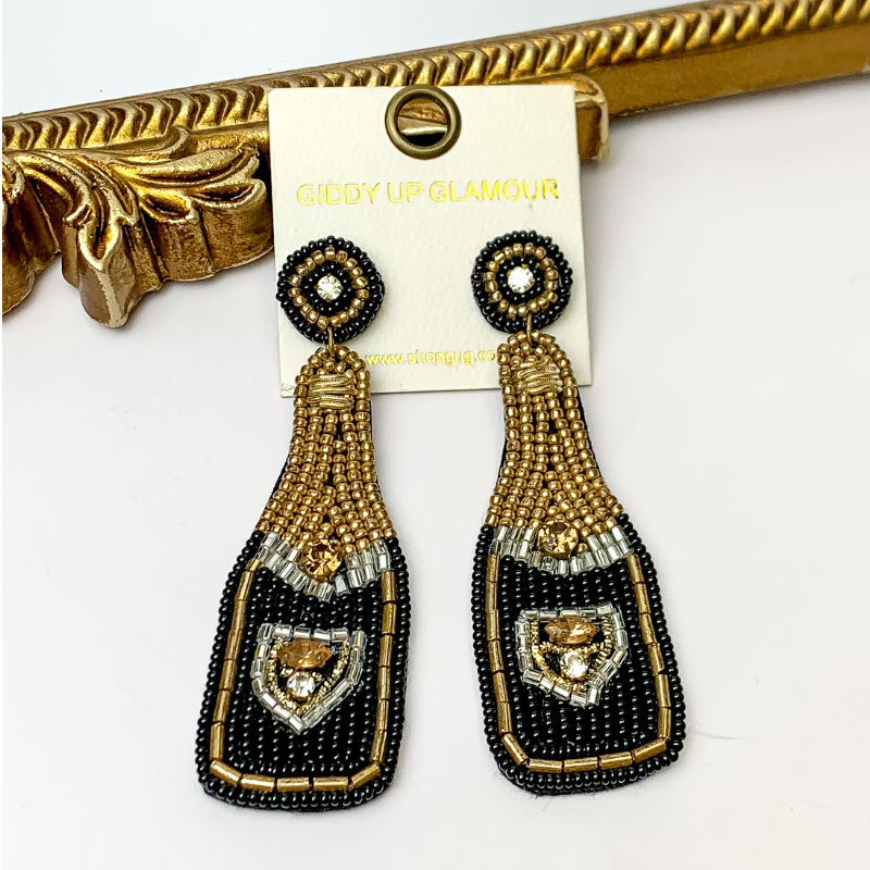 Champagne Beaded Earrings in Black - Giddy Up Glamour Boutique