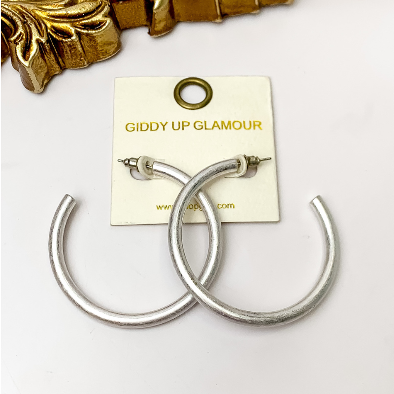 Classic Rod Hoop Earrings in Silver Tone - Giddy Up Glamour Boutique