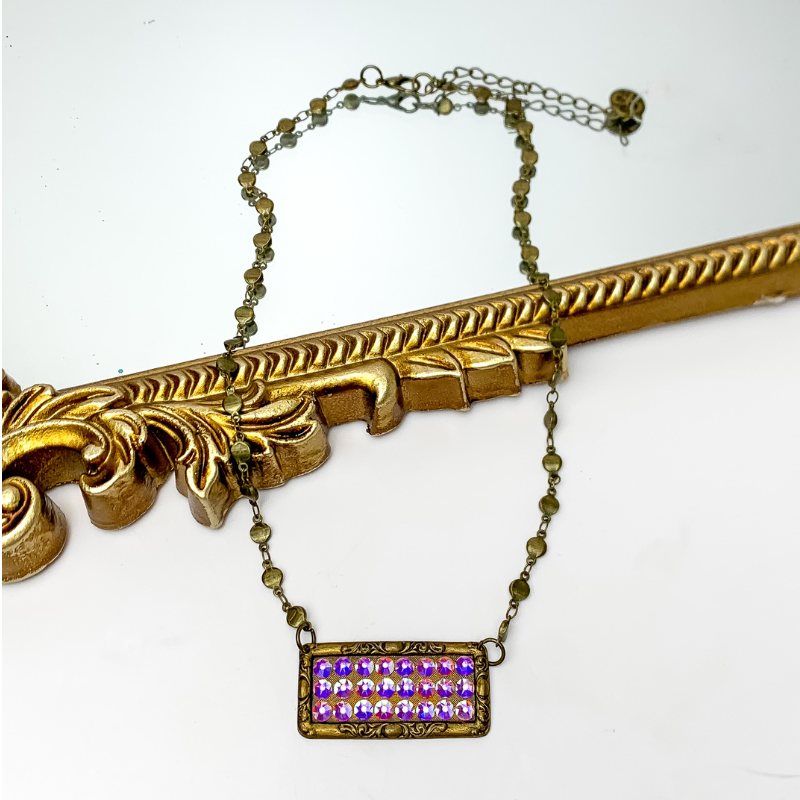 Pink Panache Rectangle Jeweled Pendant Necklace