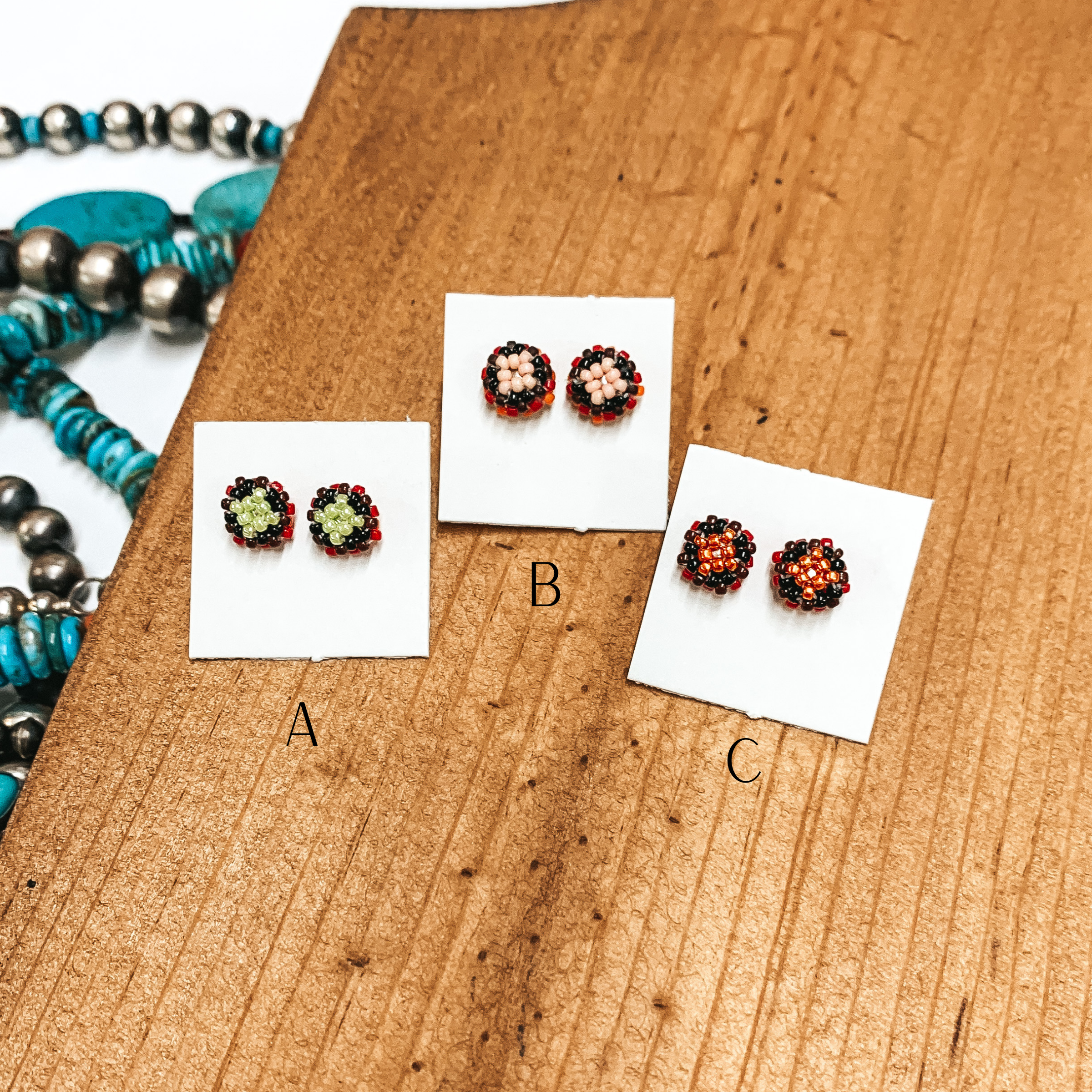 Navajo | Navajo Handmade Beaded Stud Earrings in Blacks - Giddy Up Glamour Boutique