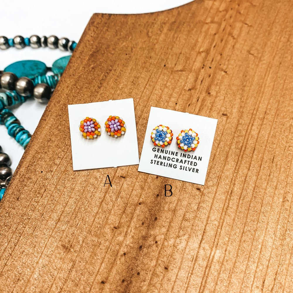 Navajo | Navajo Handmade Beaded Stud Earrings in Pastels - Giddy Up Glamour Boutique