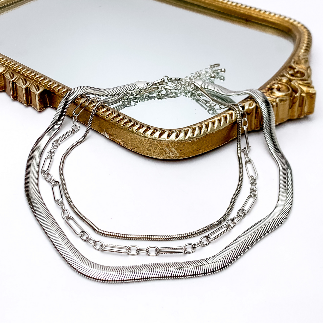 Island Metals Silver Tone Triple Strand Necklace - Giddy Up Glamour Boutique