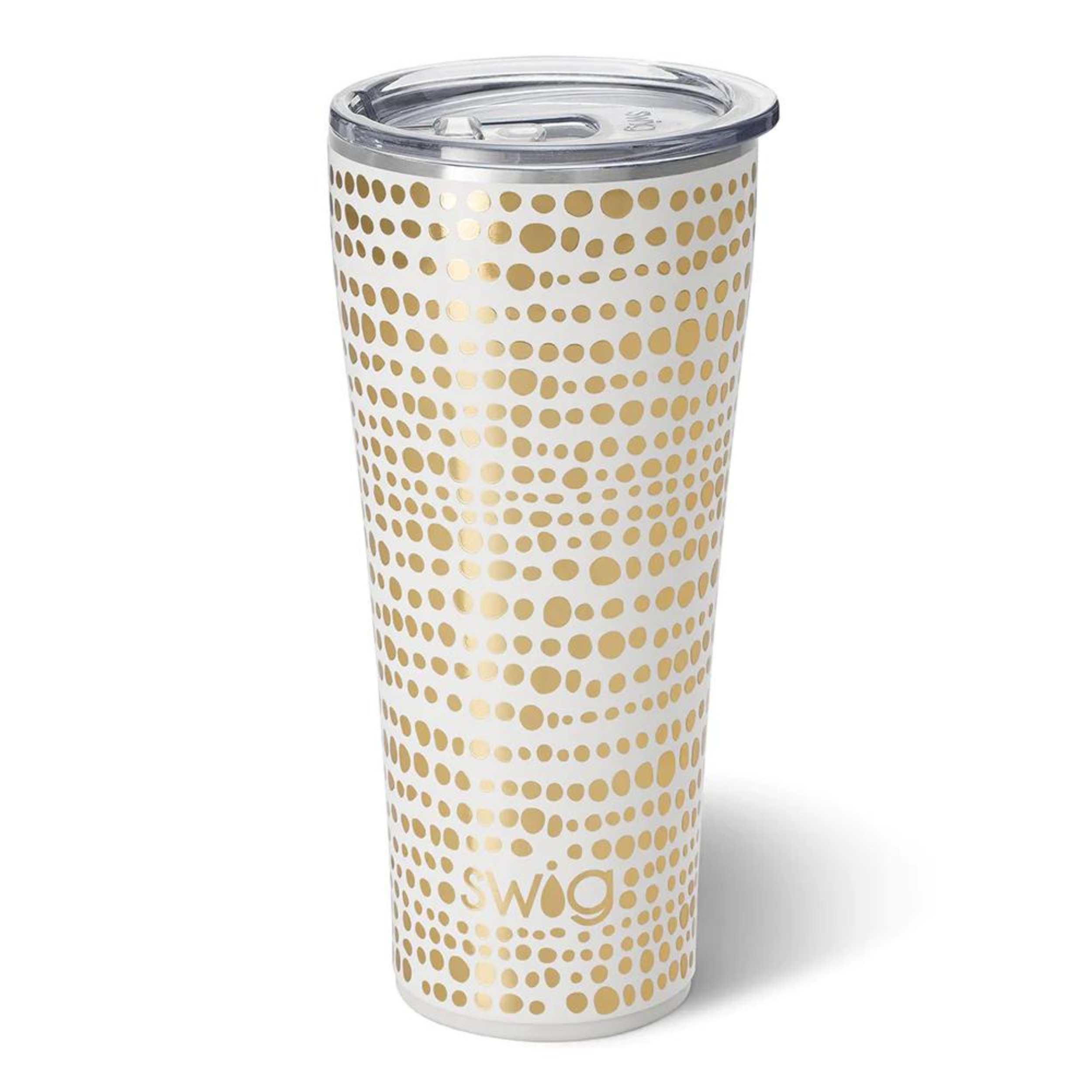 Swig | Glamazon Gold 32 oz Tumbler. This tumble is pictured on a white background.