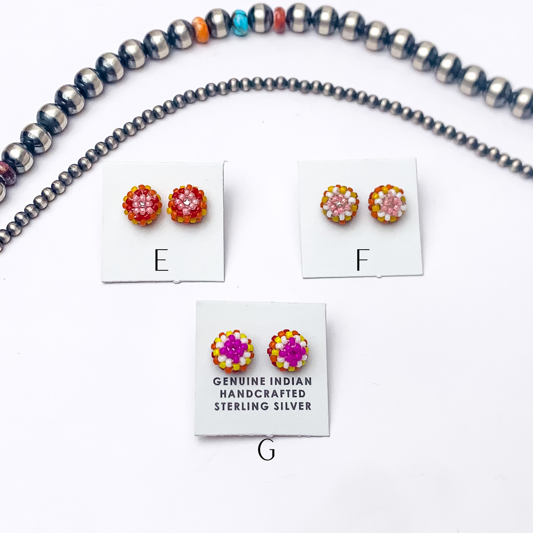 Navajo | Navajo Handmade Beaded Stud Earrings in Pink, Yellow, and Orange - Giddy Up Glamour Boutique