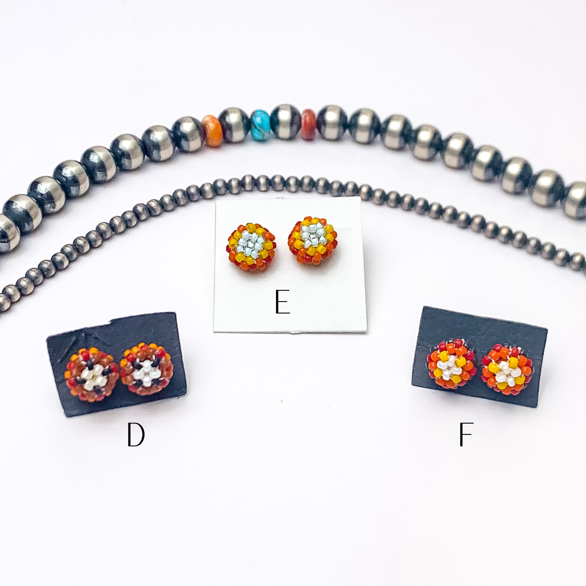 Navajo | Navajo Handmade Beaded Stud Earrings in Oranges - Giddy Up Glamour Boutique