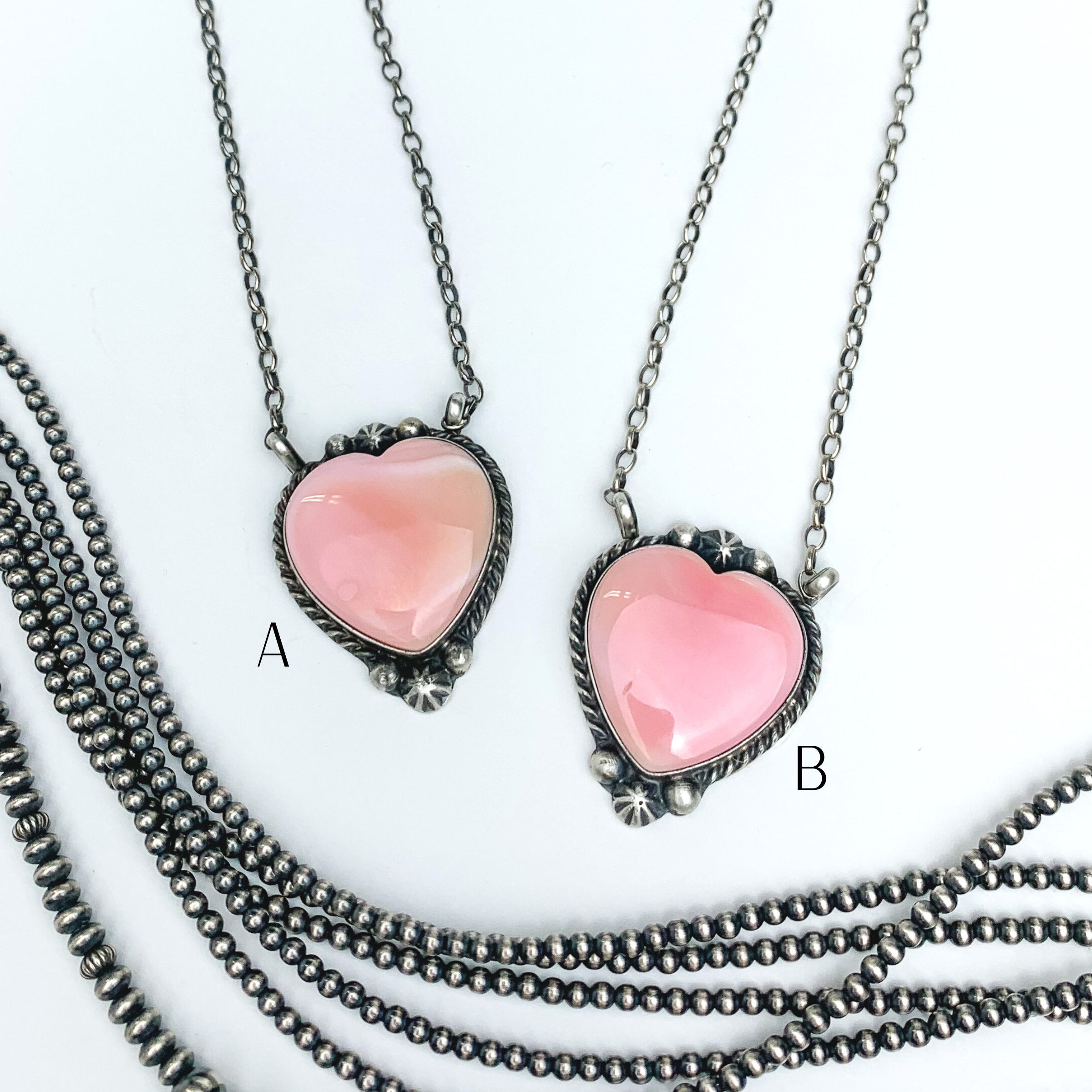 Augustine Largo | Navajo Handmade Sterling Silver Chain Necklace with Large Pink Conch Heart Pendant - Giddy Up Glamour Boutique