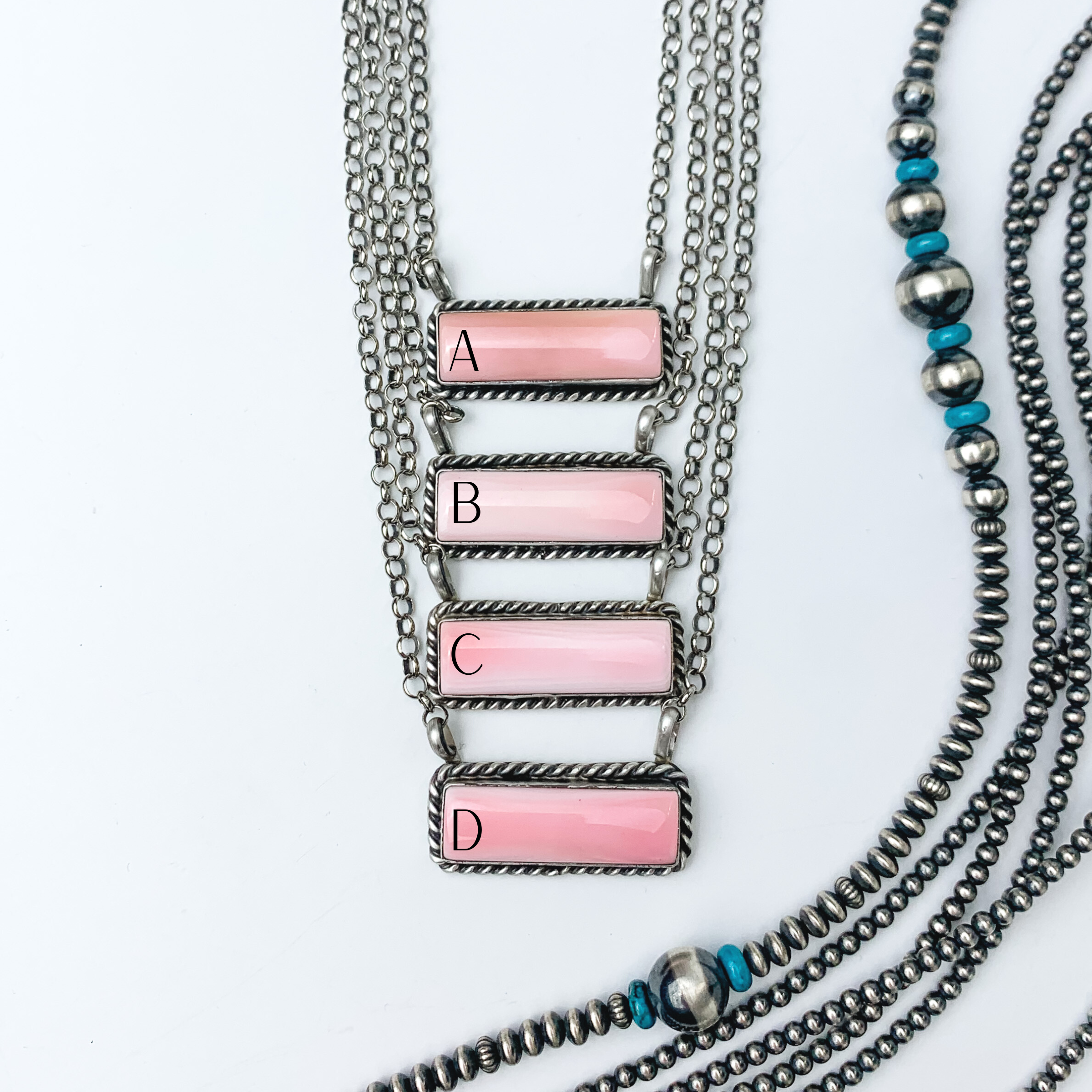 Augustine Largo | Navajo Handmade Sterling Silver Chain Necklace with Pink Conch Bar - Giddy Up Glamour Boutique