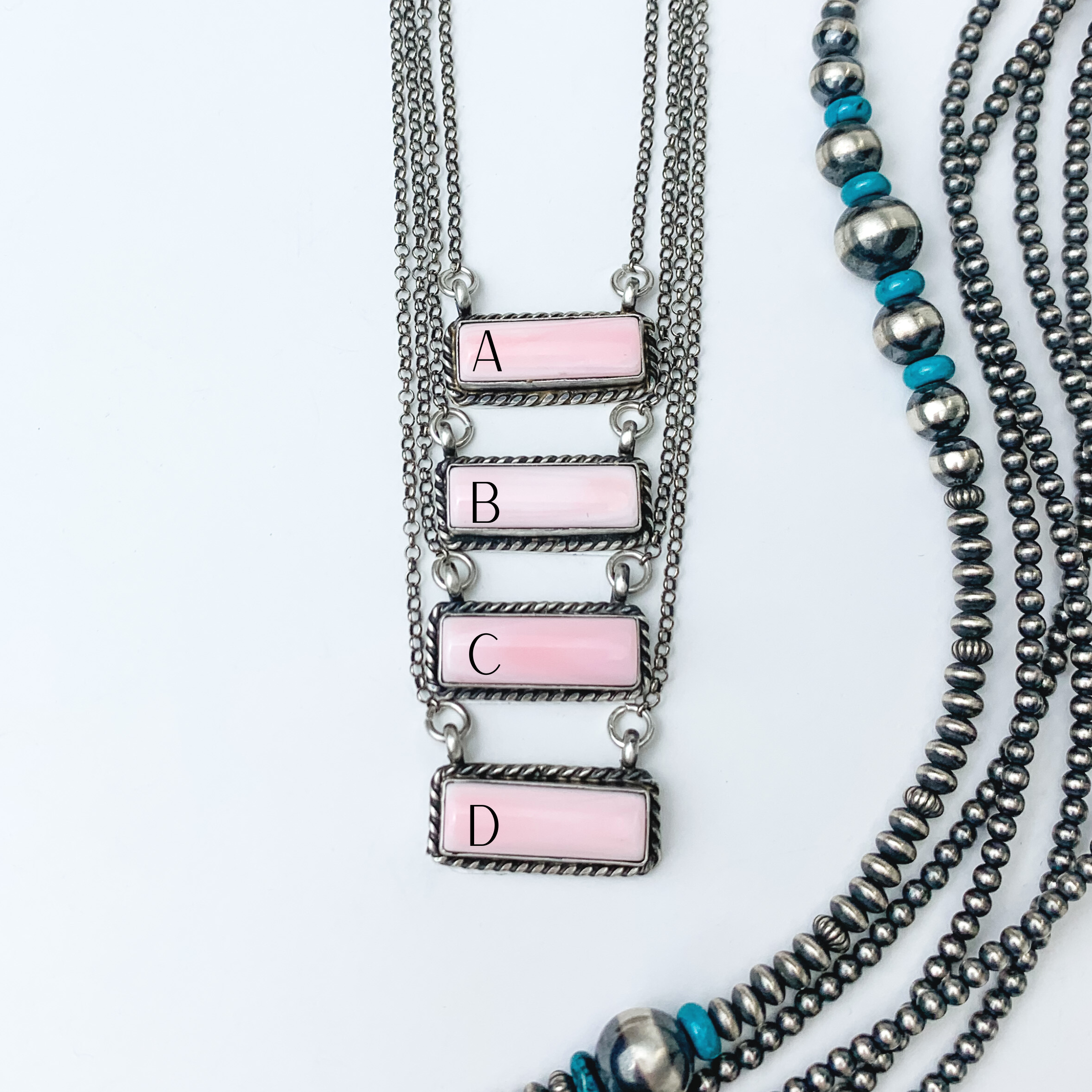 Augustine Largo | Navajo Handmade Sterling Silver Chain Necklace with Small Pink Conch Bar - Giddy Up Glamour Boutique