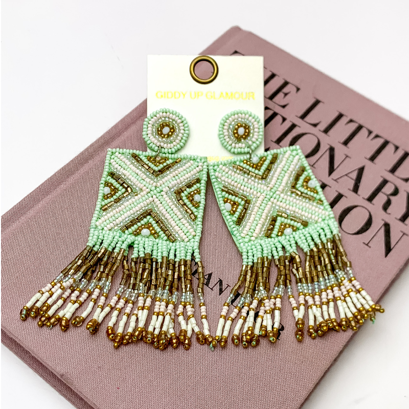 Square Beaded Dangle Earrings in Mint Green - Giddy Up Glamour Boutique