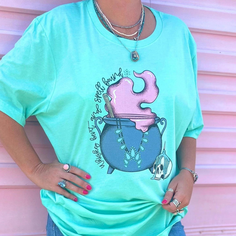 Online Exclusive | Whiskey Bent Spell Bound Short Sleeve Graphic Tee in Mint - Giddy Up Glamour Boutique