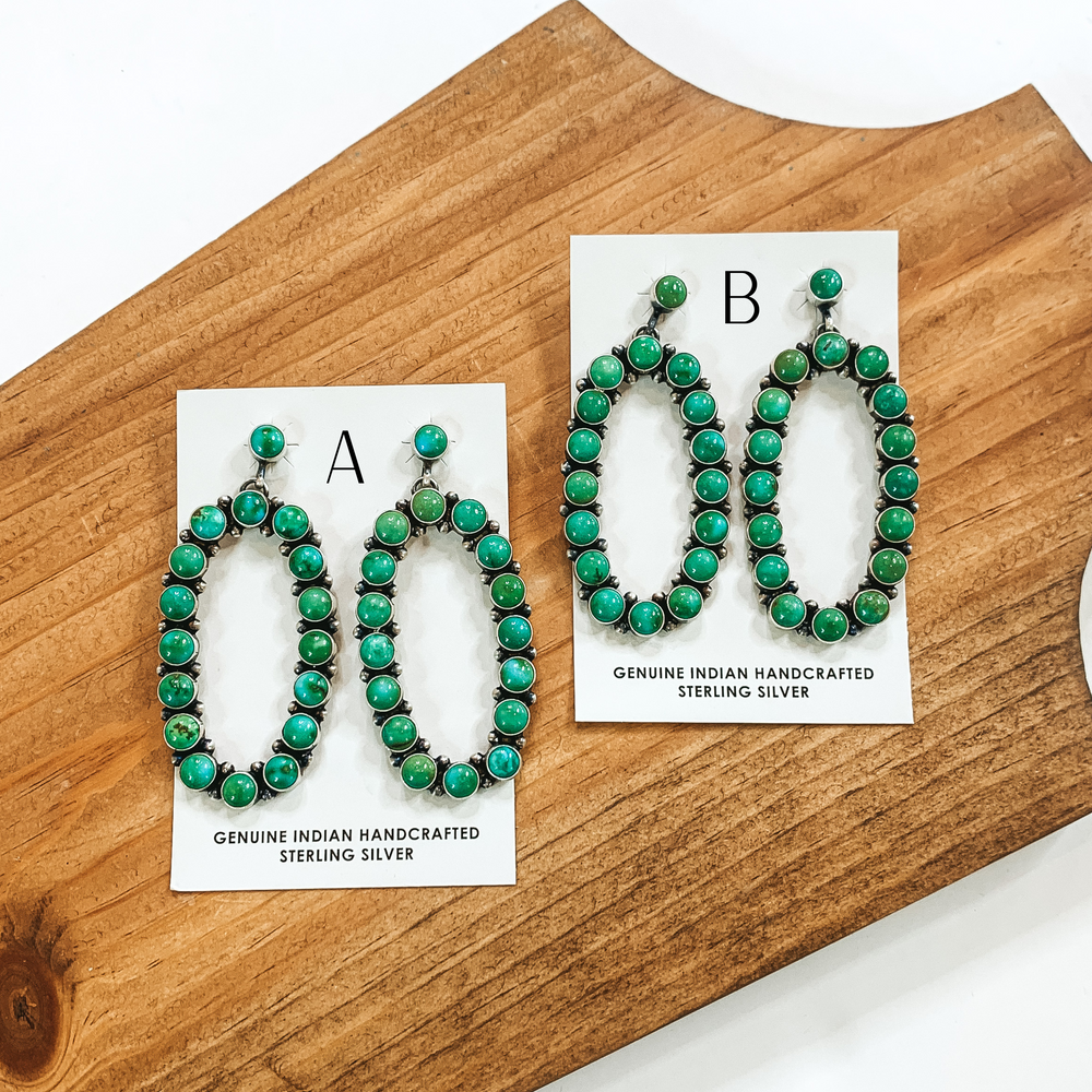 Vivian Chee | Navajo Handmade Sterling Silver Oval Drop Earrings with Sonoran Gold Turquoise Stones - Giddy Up Glamour Boutique