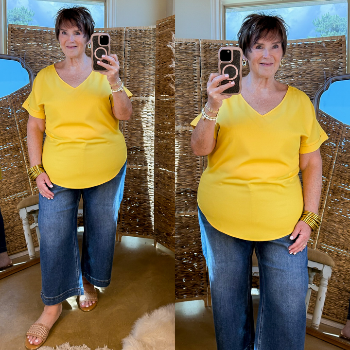 Short Sleeve V Neck Top in Yellow