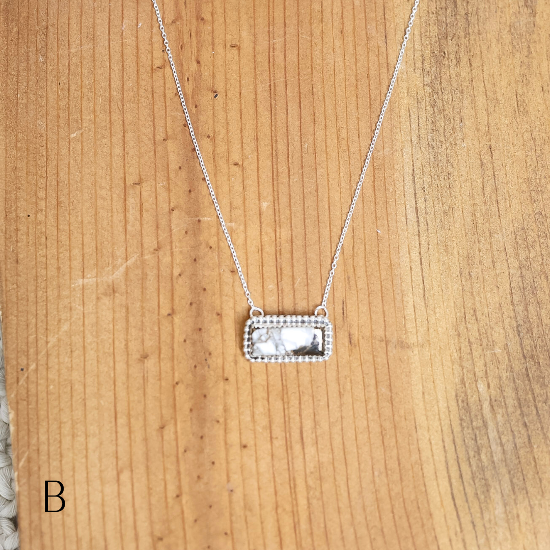 Navajo | Silver chain necklace with White Buffalo Bar Pendant
