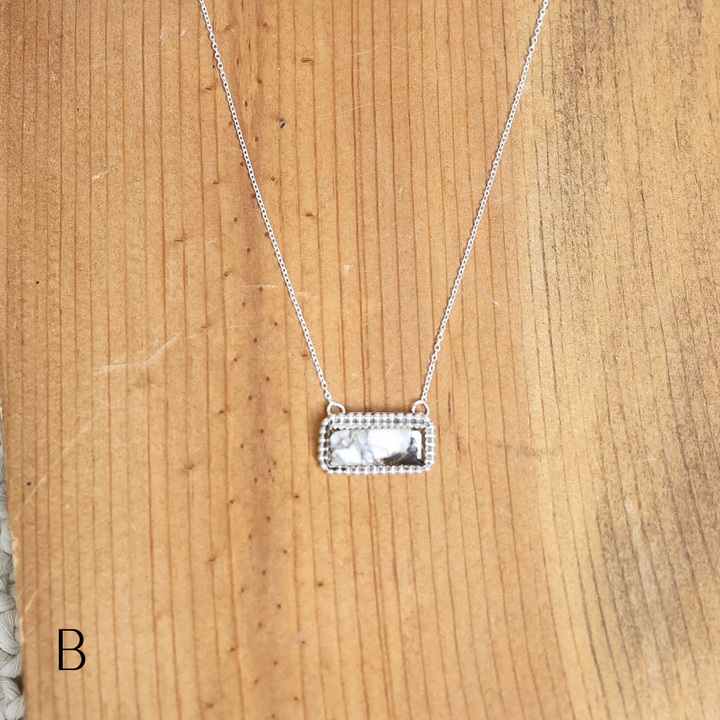 Navajo | Silver chain necklace with White Buffalo Bar Pendant