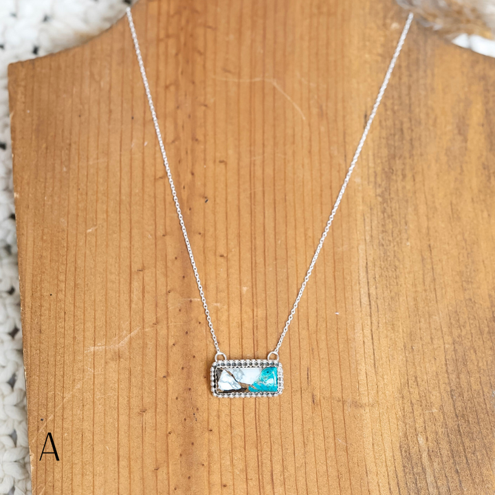Navajo | Silver chain necklace with White Buffalo and Turquoise Mix Bar Pendant