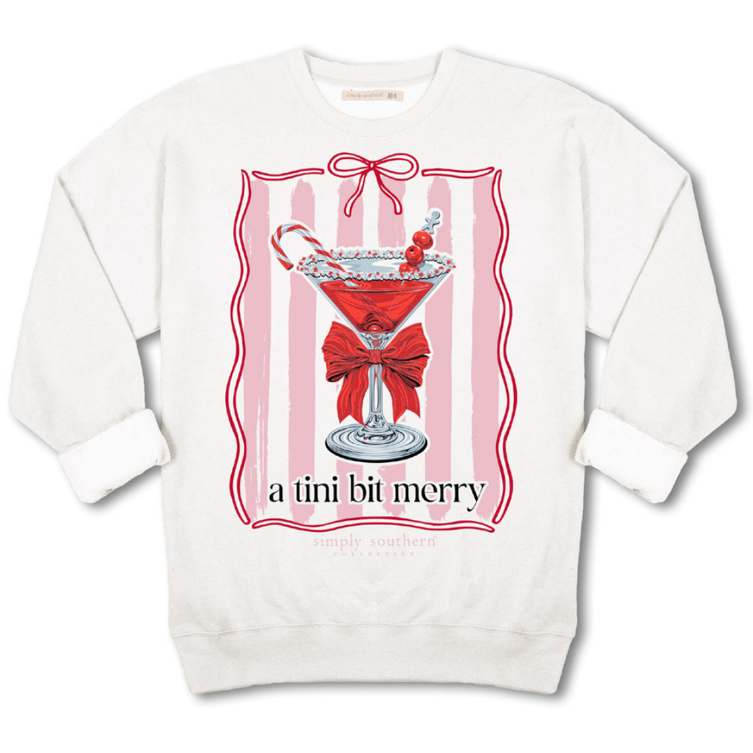 Simply Southern | A Tini Bit Merry Martini Christmas Graphic Crewneck Sweatshirt in White