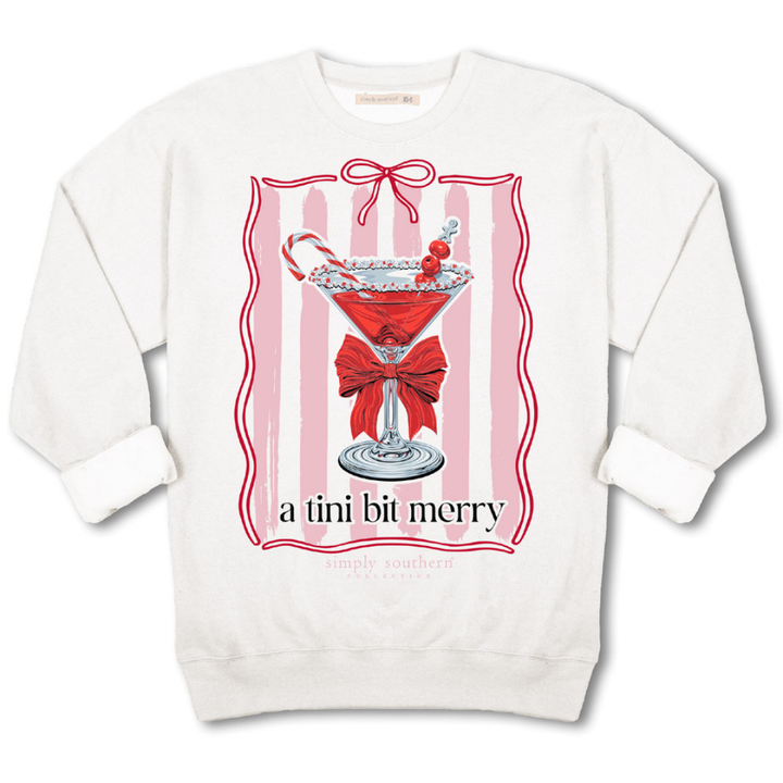 Simply Southern | A Tini Bit Merry Martini Christmas Graphic Crewneck Sweatshirt in White
