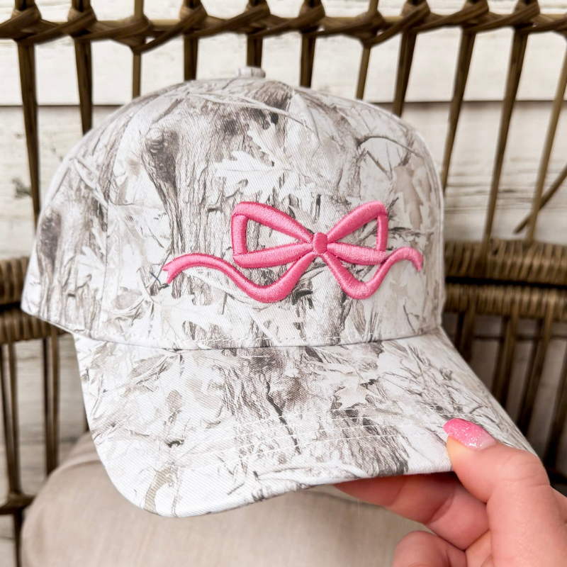 Simply Southern | Charming Touch Bow Embroidered Camo Print Hat in White