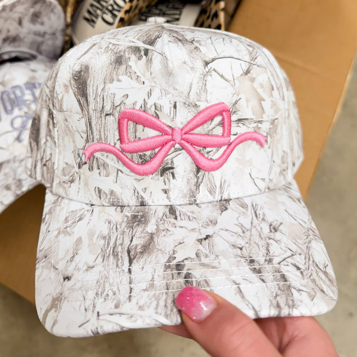 Simply Southern | Charming Touch Bow Embroidered Camo Print Hat in White