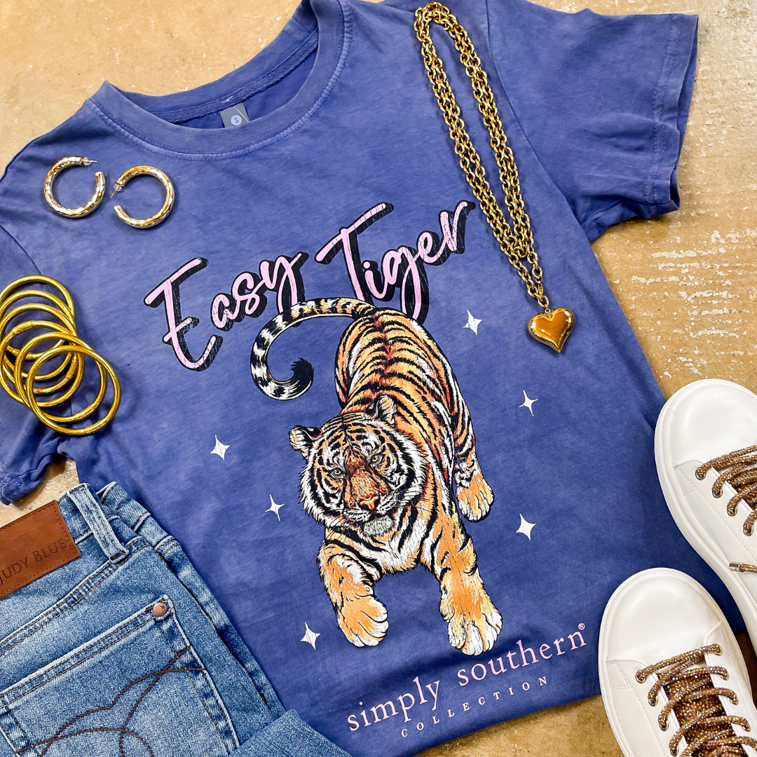 Simply Southern | Easy Tiger Graphic T-Shirt in Washed Navy Blue