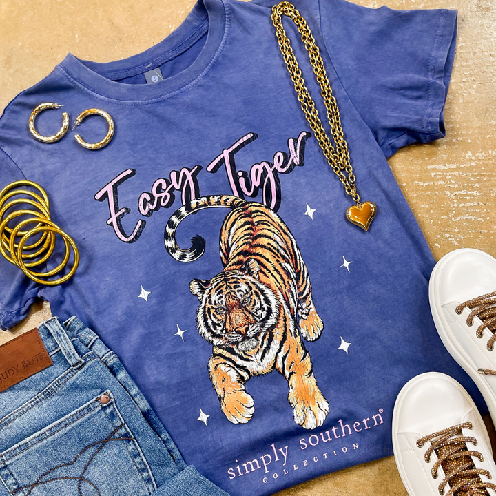 Simply Southern | Easy Tiger Graphic T-Shirt in Washed Navy Blue