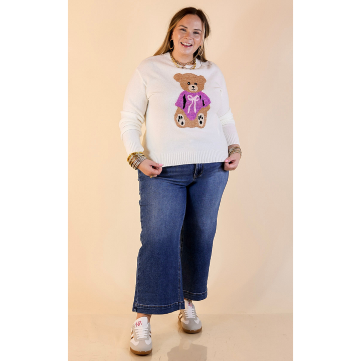 Simply Southern | Finest Touch Crewneck Sweater with Bow Teddy Bear Graphic in Cream
