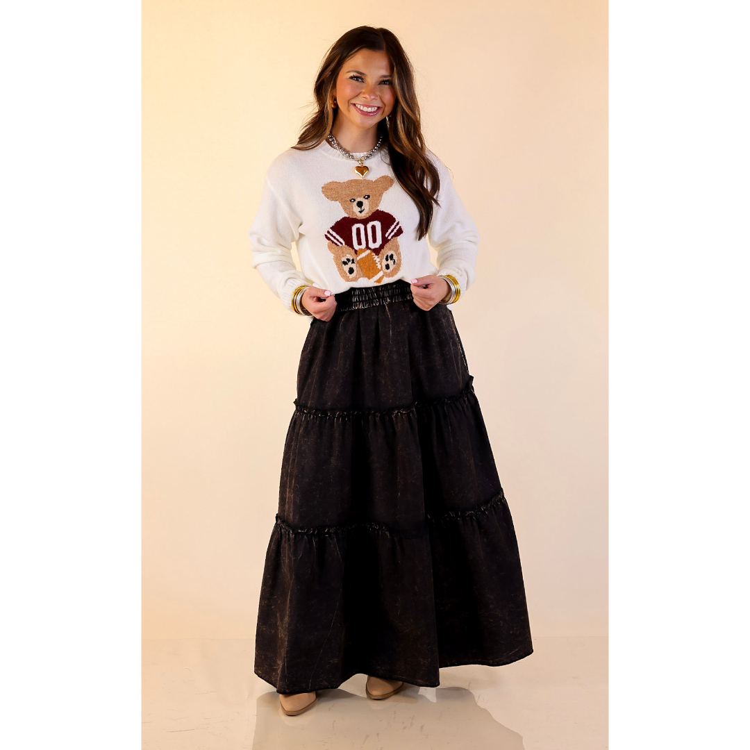 Simply Southern | Finest Touch Crewneck Sweater with Football Teddy Bear Graphic in Cream