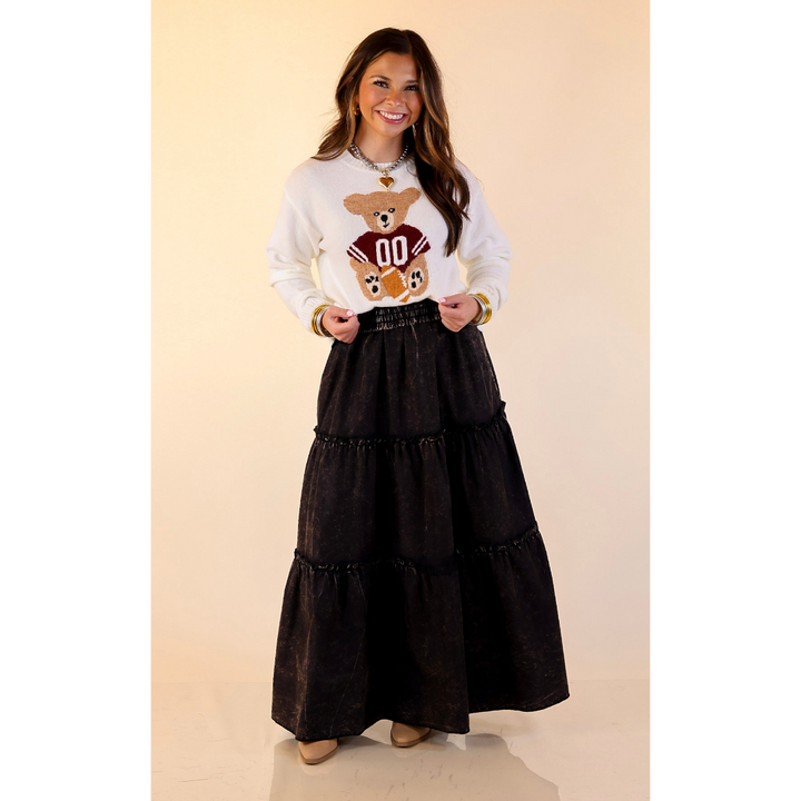 Simply Southern | Finest Touch Crewneck Sweater with Football Teddy Bear Graphic in Cream