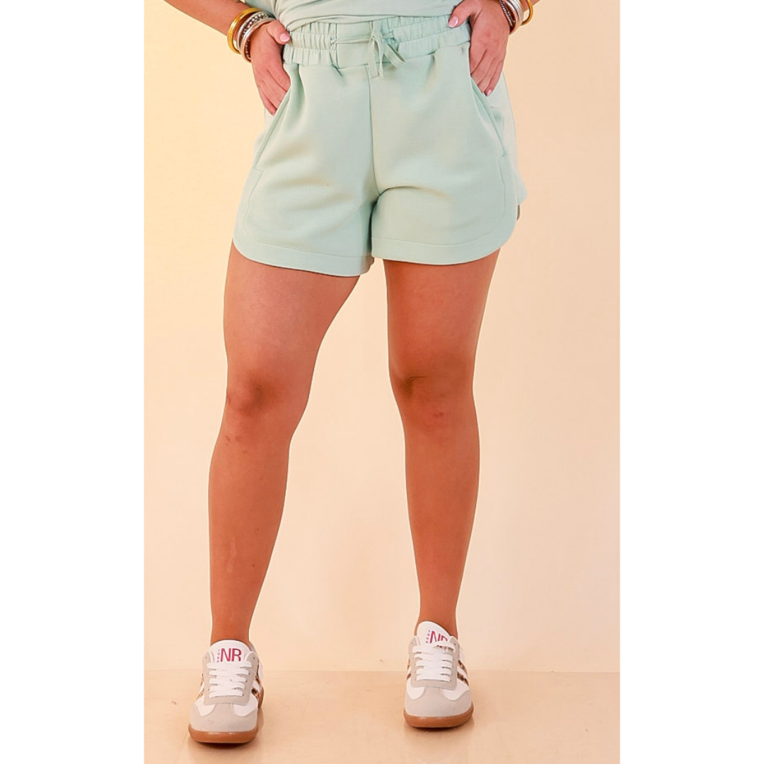 Simply Southern | Modern Staple Buttery Soft Pull-On Knit Shorts with Pockets in Light Dusty Teal Blue