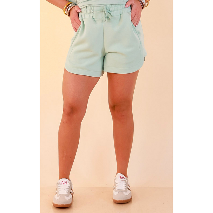 Simply Southern | Modern Staple Buttery Soft Pull-On Knit Shorts with Pockets in Light Dusty Teal Blue