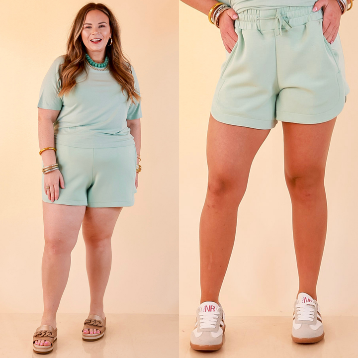 Simply Southern | Modern Staple Buttery Soft Pull-On Knit Shorts with Pockets in Light Dusty Teal Blue