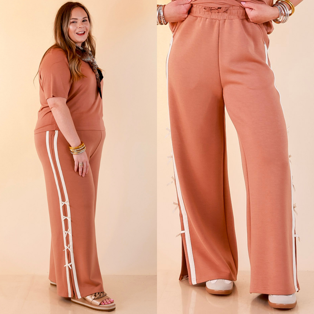Simply Southern | Modern Staple Buttery Soft Pull-On Wide Leg Knit Pants with Side Bow Detail in Mocha Brown