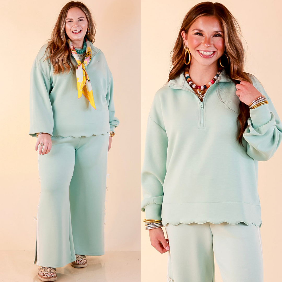 Simply Southern | Modern Staple Half Zip Pullover with Scalloped Edge in Light Dusty Teal Blue